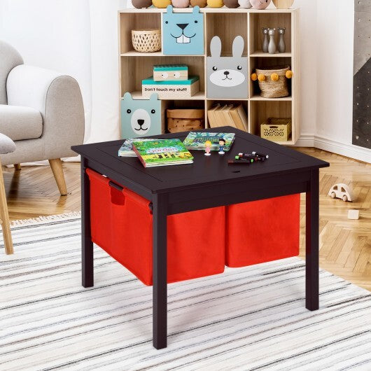 2-in-1 Kids Activity Table and 2 Chairs Set with Storage Building Block Table-Espresso W2B
