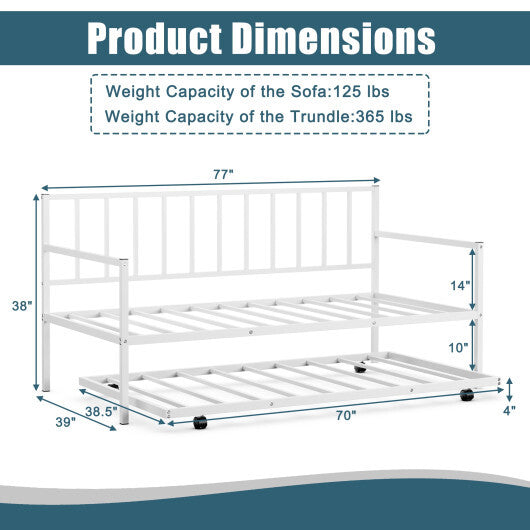 Twin Size Daybed and Trundle Frame Set Trundle Bedframe-Black W2B