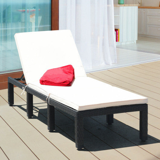 Patio Rattan Lounge Chair Chaise Couch Cushioned Height Adjustable-White W2B
