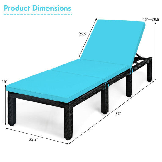 Patio Rattan Lounge Chair Chaise Couch Cushioned Height Adjustable-White W2B