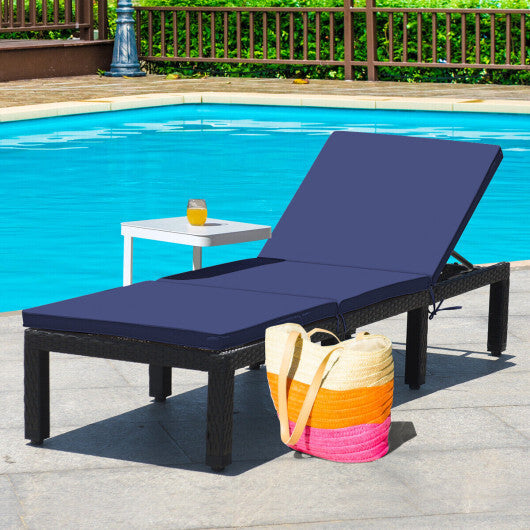 Patio Rattan Cushioned Height Adjustable Lounge Chair-Red & Off White W2B