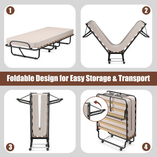 75 x 31.5 Inch Folding Guest Bed with Memory Foam Mattress for Adult W2B