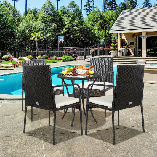 4 Pieces Patio Wicker Rattan Dining Set with Comfy Cushions W2B