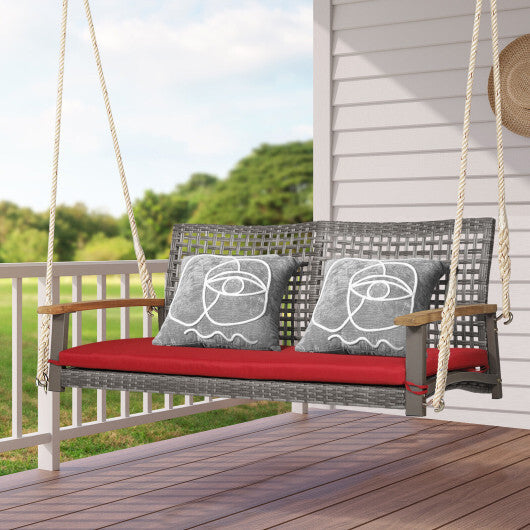 2-Person Patio Wicker Hanging Swing Chair-Red W2B