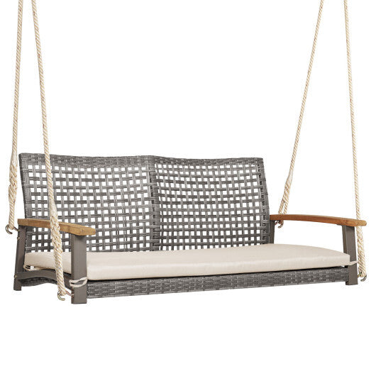 2-Person Patio Wicker Hanging Swing Chair-Red W2B