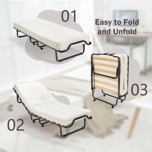 Rollaway Folding Bed with Memory Foam Mattress and Dust-Proof Bag Made in Italy