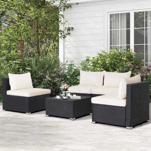 5 Pieces Outdoor Patio Furniture Set with Cushions and Coffee Table W2B