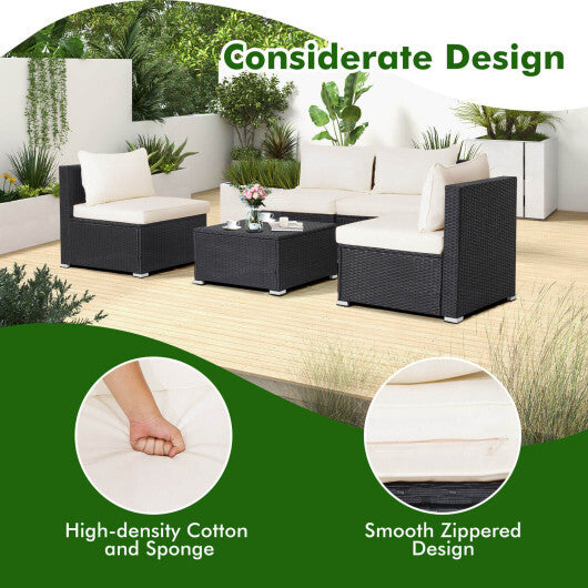 5 Pieces Outdoor Patio Furniture Set with Cushions and Coffee Table W2B