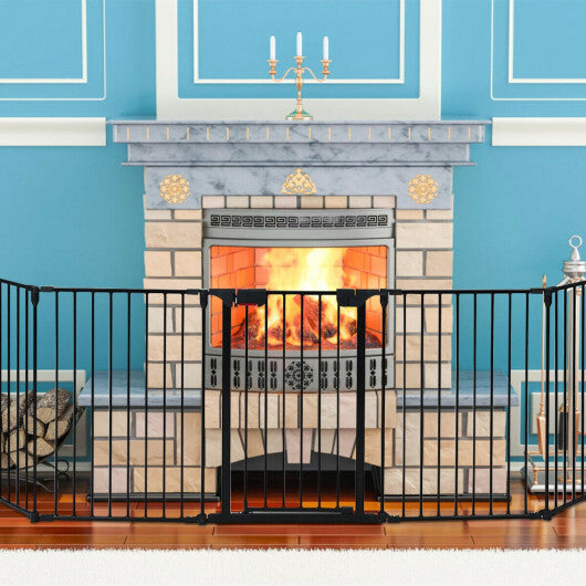 115 Inch Length 5 Panel Adjustable Wide Fireplace Fence-Black W2B