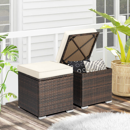 2 Pieces Patio Ottoman with Removable Cushions-White - Color: White W2B