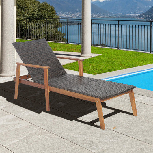 Patio Rattan Lounge Chair with 4-Position Adjustable Backrest W2B