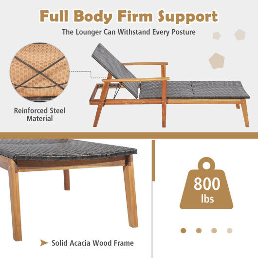 Patio Rattan Lounge Chair with 4-Position Adjustable Backrest W2B