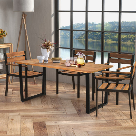 6-Person Acacia Wood Outdoor Dining Table with 2 Inch Umbrella Hole W2B