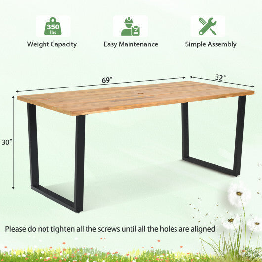 6-Person Acacia Wood Outdoor Dining Table with 2 Inch Umbrella Hole W2B