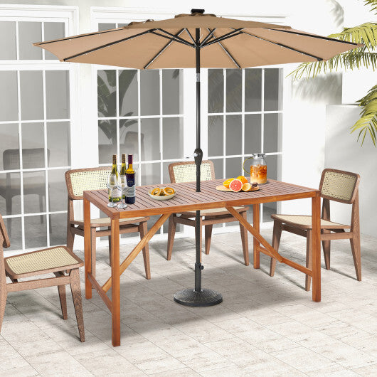 67 Inch Patio Rectangle Acacia Wood Dining Table with Umbrella Hole W2B