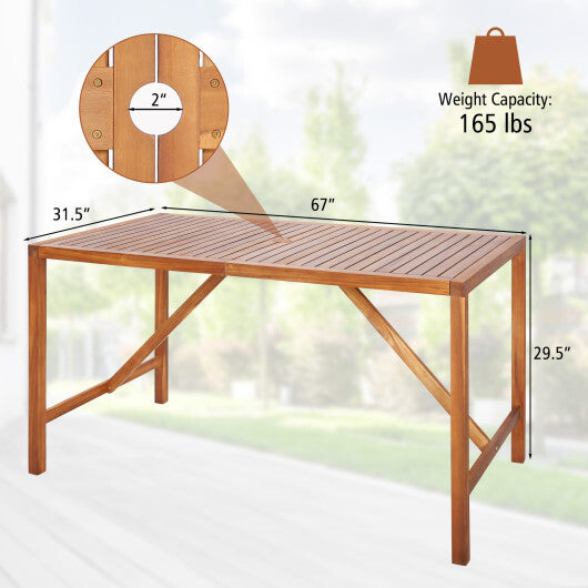 67 Inch Patio Rectangle Acacia Wood Dining Table with Umbrella Hole W2B