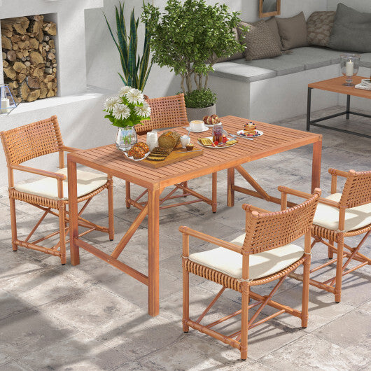 55 Inch Patio Rectangular Acacia Wood Dining Table with Umbrella Hole W2B