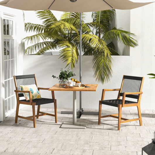 Set of 2 Patio Acacia Wood Dining Chairs with Armrests for Lawn Yard W2B