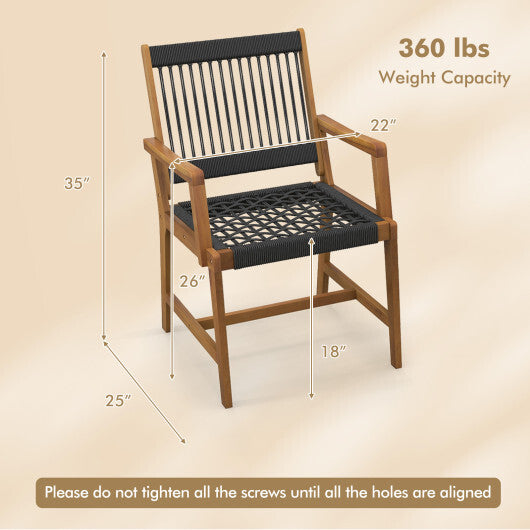 Set of 2 Patio Acacia Wood Dining Chairs with Armrests for Lawn Yard W2B