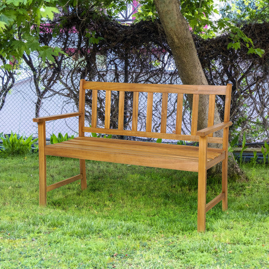 2-Person Patio Acacia Wood Bench with Backrest and Armrests W2B