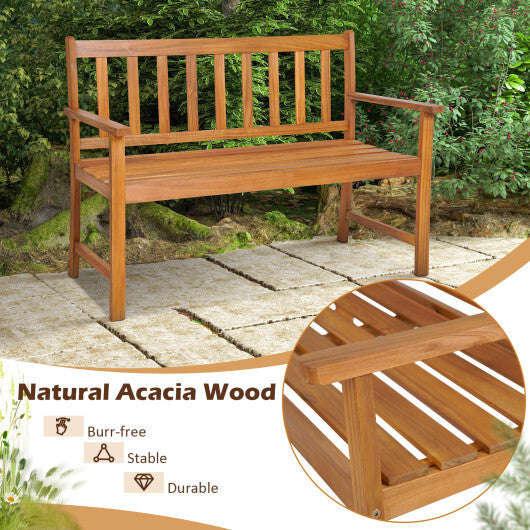 2-Person Patio Acacia Wood Bench with Backrest and Armrests W2B