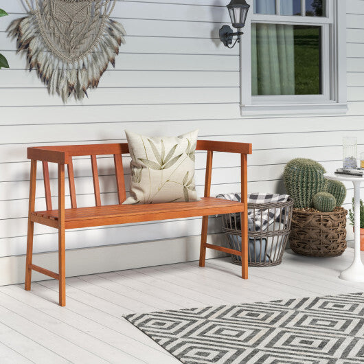 Outdoor Eucalyptus Wood Bench with Backrest and Armrests W2B