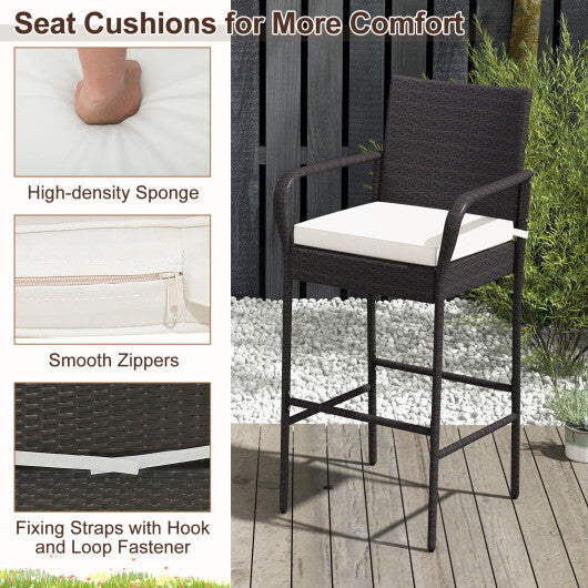 2/4 Pieces Outdoor PE Rattan Cushioned Barstool Set with Armrests-Set of 2 W2B