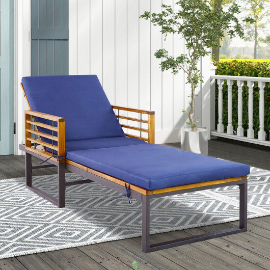 Adjustable Cushioned Patio Chaise Lounge Chair with 4-Level Backrest-Navy