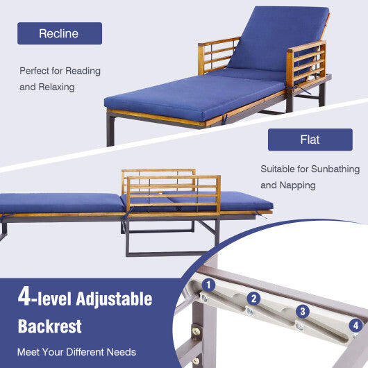 Adjustable Cushioned Patio Chaise Lounge Chair with 4-Level Backrest-Navy W2B