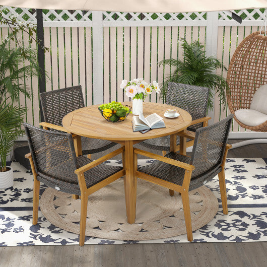 Set of 4 Outdoor Rattan Chair with Sturdy Acacia Wood Frame-Set of 4 W2B