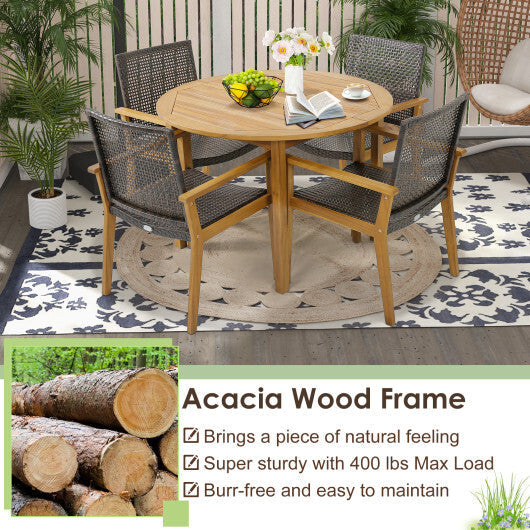 Set of 4 Outdoor Rattan Chair with Sturdy Acacia Wood Frame-Set of 4 W2B