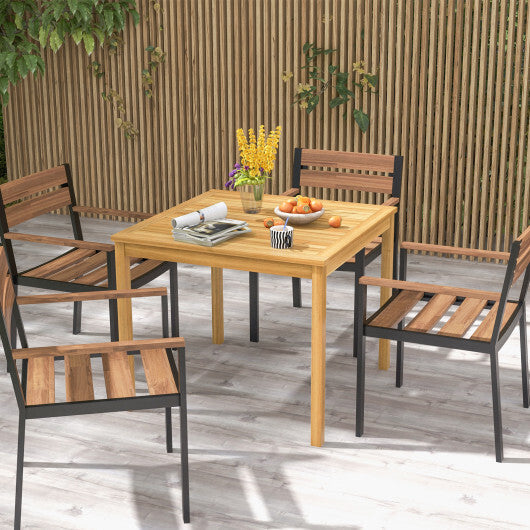 Square Acacia Wood Outdoor Dining Table with Umbrella Hole W2B