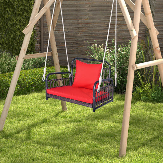 Patio Rattan Porch Swing Hammock Chair with Seat Cushion-Red W2B