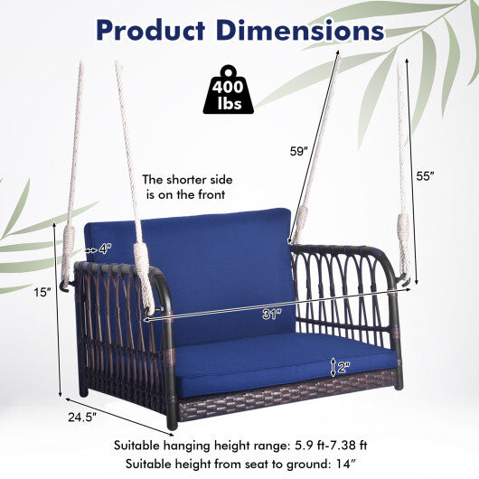 Single Person Hanging Seat with Seat and Back Cushions-Navy W2B