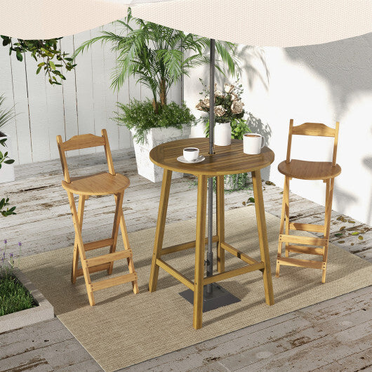 Bar Height Table with Umbrella Hole and Slatted Tabletop for Outdoors W2B