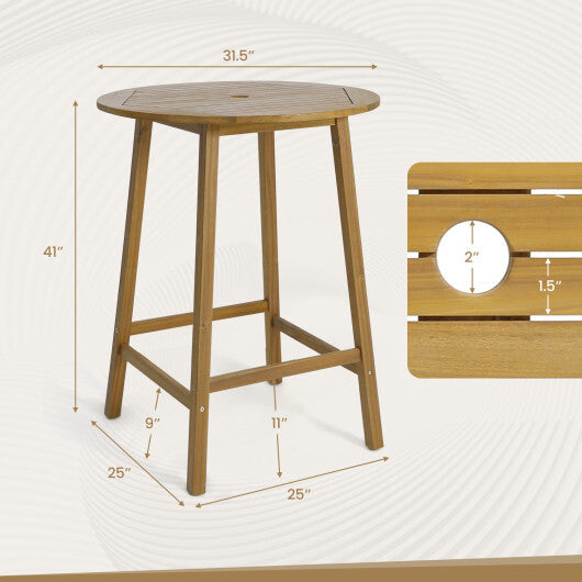 Bar Height Table with Umbrella Hole and Slatted Tabletop for Outdoors W2B