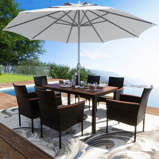 7 Pieces Rattan Patio Dining Set with Stackable Chairs and Umbrella Hole