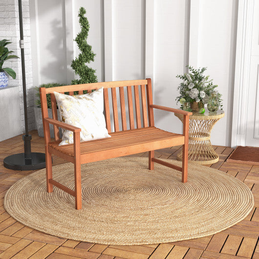 2-Seat Patio Wood Bench with Cozy Armrests and Backrest W2B