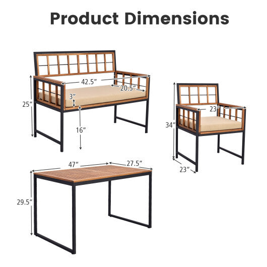 4 Pieces Acacia Wood Patio Dining Set with 1 Rectangular Table-Natural W2B