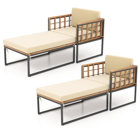 Patio Acacia Wood Armchair with Long Ottoman and Seat Back Cushions W2B