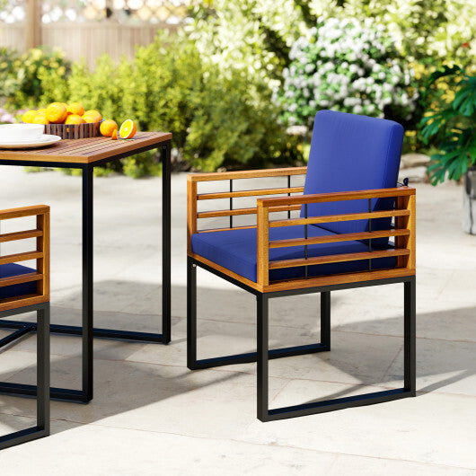 Acacia Wood Outdoor Dining Chairs Set of 2 with Soft Cushions-Navy W2B