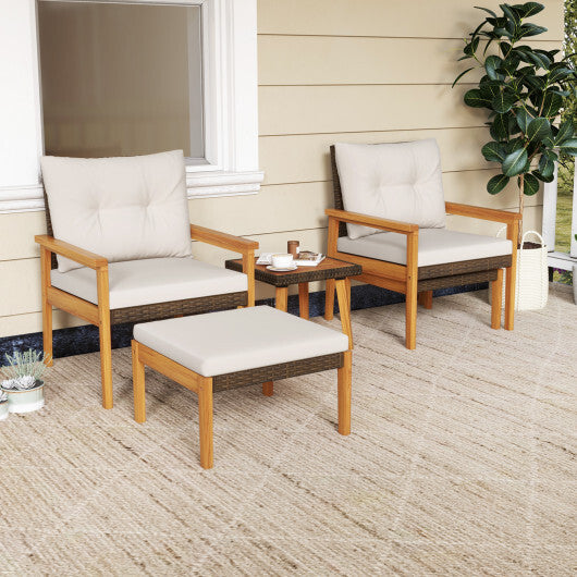 5 Piece Rattan Furniture Set with Square Coffee Table-White W2B