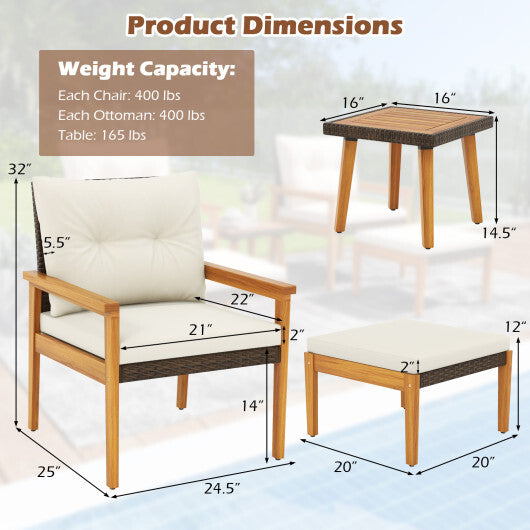 5 Piece Rattan Furniture Set with Square Coffee Table-White W2B