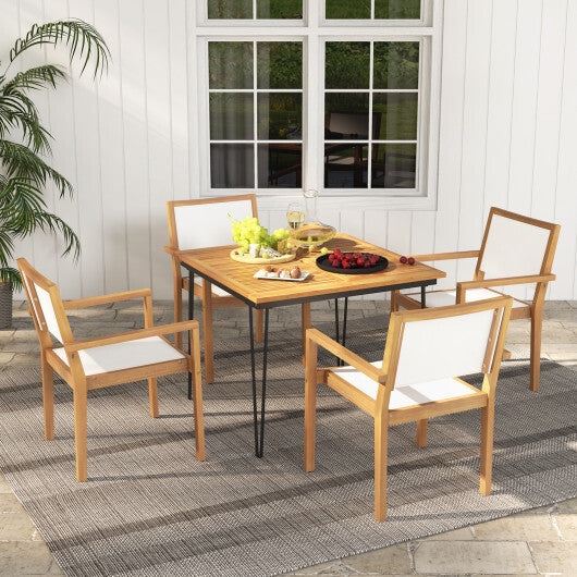 Stackable Outdoor Dining Chair Set of 2 with Acacia Wood Frame W2B