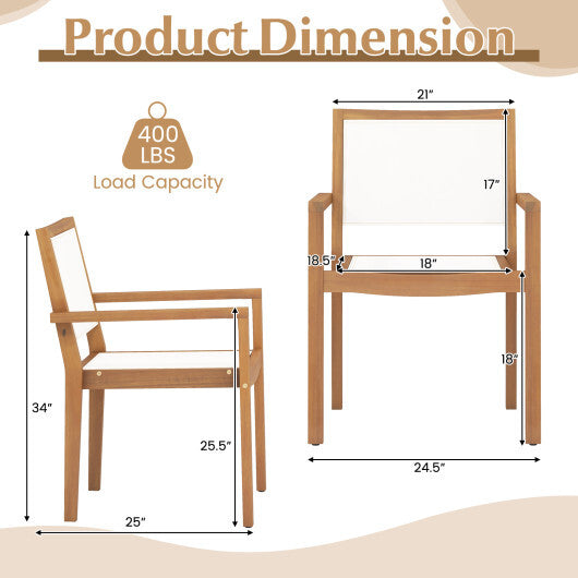Stackable Outdoor Dining Chair Set of 2 with Acacia Wood Frame W2B