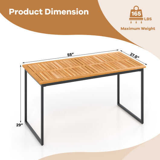 Acacia Wood Dining Table for 6 People with Slatted Tabletop and Umbrella Hole W2B