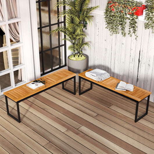 Set of 2 Patio Dining Bench for 2-3 Person Indoor Outdoor W2B