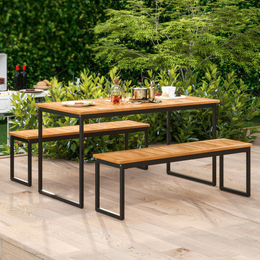 Set of 2 Patio Dining Bench for 2-3 Person Indoor Outdoor W2B