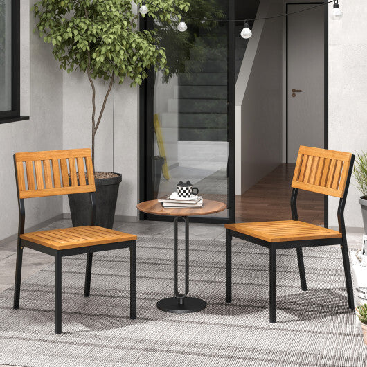 Patio Dining Chair Set of 2 with Metal and Acacia Wood Frame W2B