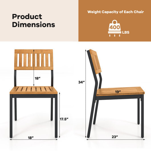 Patio Dining Chair Set of 2 with Metal and Acacia Wood Frame W2B